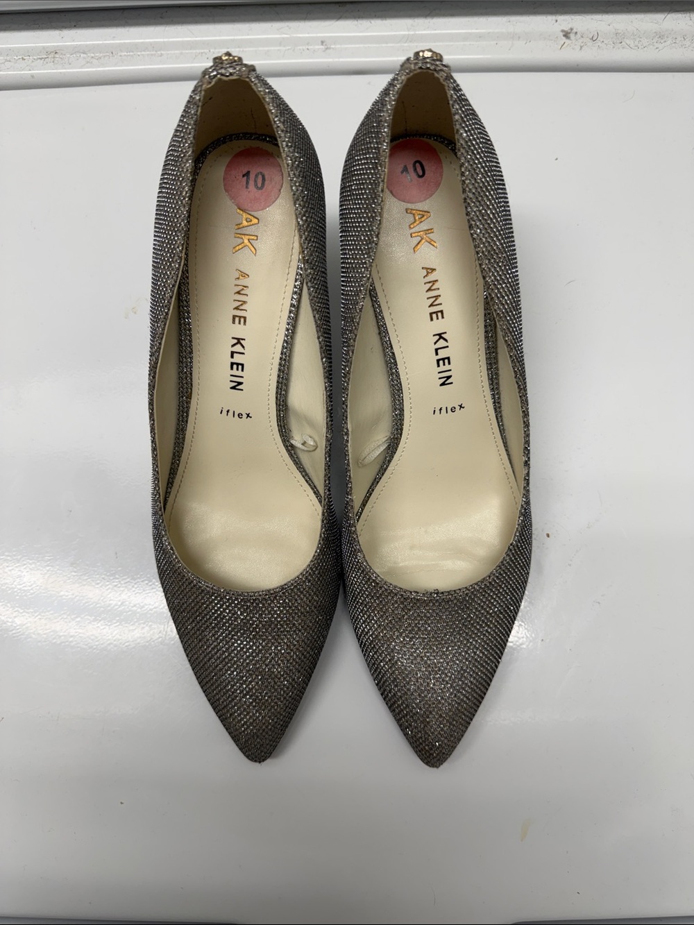 Anne Klein Glitter Pointed-Toe Pumps in Silver